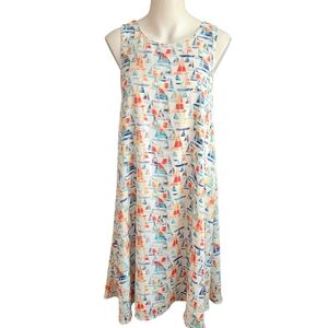 Hatley Dress Medium Multicolor Sleeveless Sailboat Print Tie Back Lined Coastal